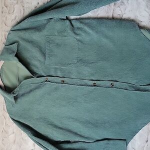 Woman's Sage Green Corduroy Button Down Long Sleeve Shirt Sz S (Fits Like M)